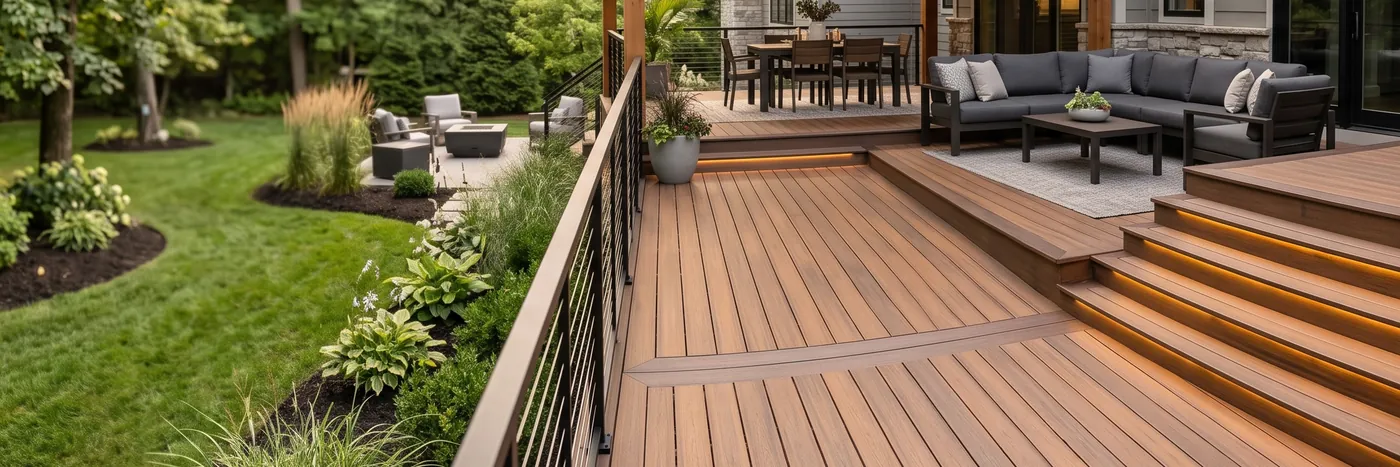 Multi-level composite deck built to code in Akron, Ohio
